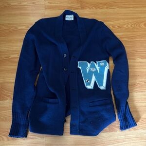 Vintage College High School Cardigan Letterman Sweater With Pockets Small